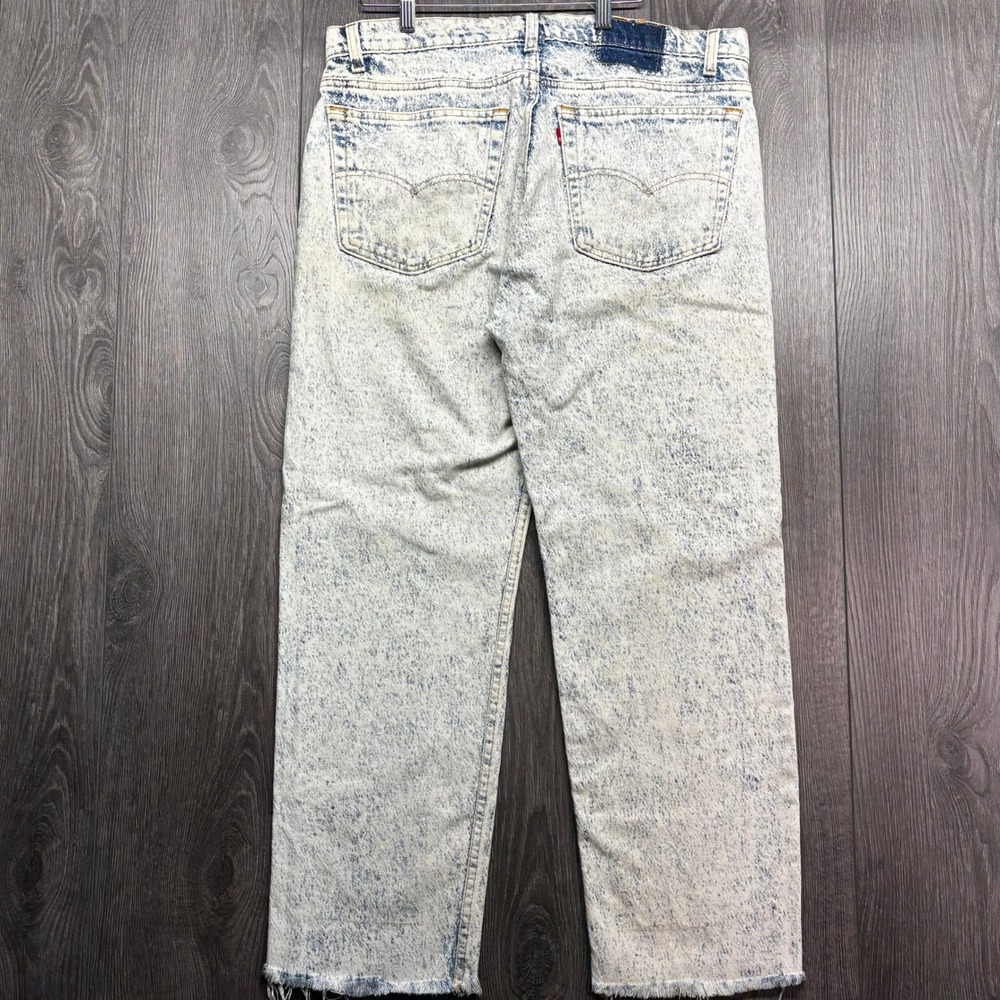Vintage Levis Acid Wash Jeans Mens 36x26 Raw Hem Straight Leg Light Blue Denim